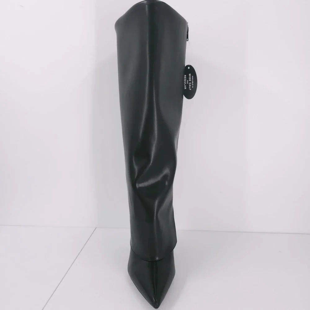 I.N.C Skylar Fold Over Cuffed Knee High Boots Black Micro Womens 11 M WC